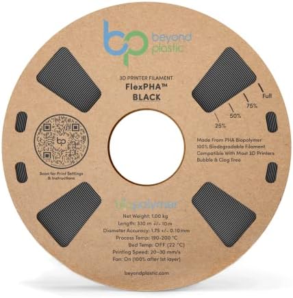 Além do filamento de impressora PHA 3D de plástico, Flexpha ™ Black 1 kg