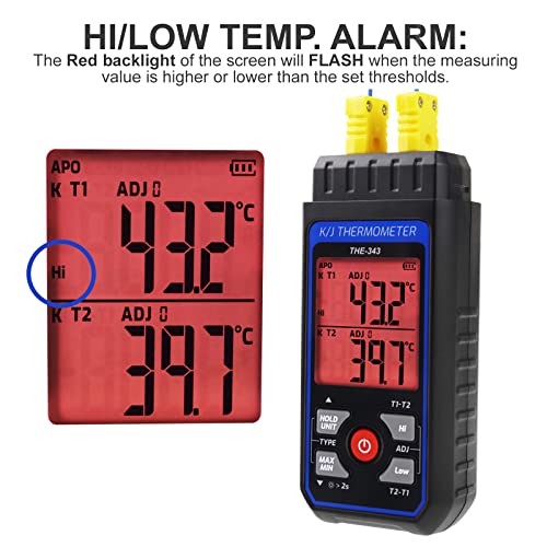 Termopar termômetro Termômetro K Termômetro do tipo K com 4 termopares, -328 ~ 2500 ℉ Medição da faixa
