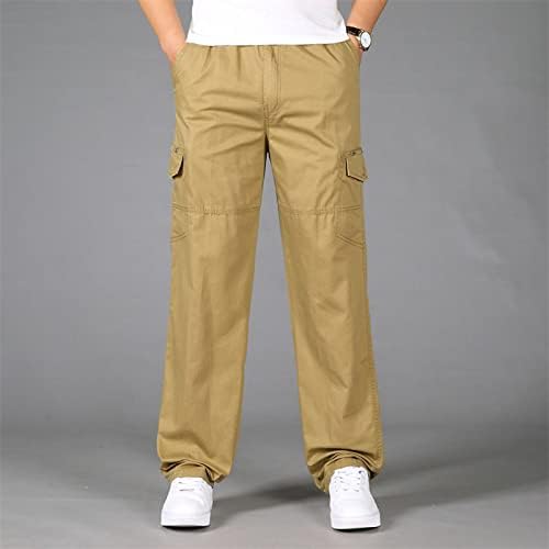 Calça de algodão solta de algodão larga de bolso de bolso de bolso calça geral de calça geral para homens para