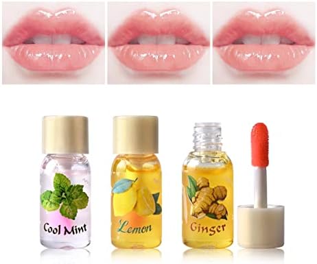 Óleo labial - 3pcs 3,6 ml de essências de plantas naturais Conjunto de óleo de lábios, limão Mint Ginger