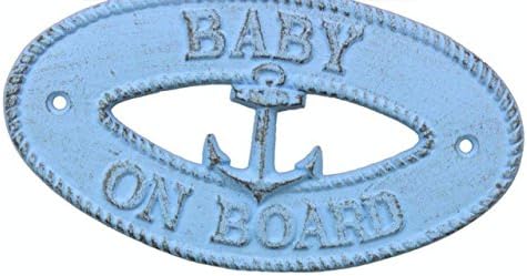 Hampton náutico rústico azul escuro Baby a bordo com sinal de âncora 8 -decorativo de parede de metal de