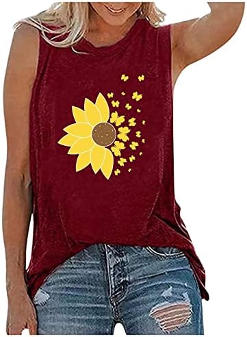 Tanques de girassol tampas femininas camisetas gráficas de girassol camisetas de verão com estampa floral sem