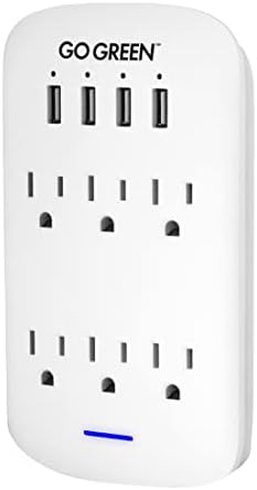 Gogreen Power 6 Outlet 2,4 A Adaptador de torneira de parede USB com portas USB e proteção de surto, 735