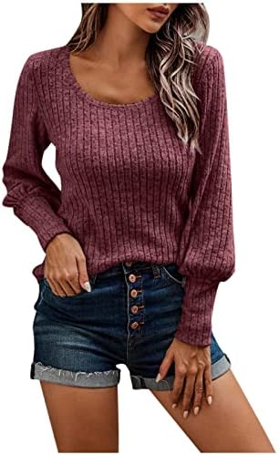 Camisolas para mulheres casuais manga comprida Crewneck malha pulôver suéter sólido suéter na moda tampa