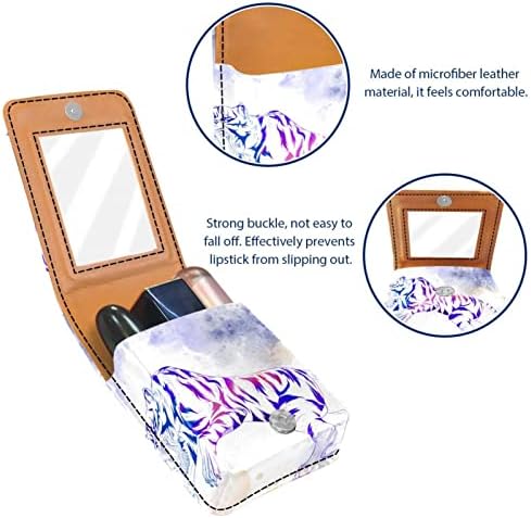 Mini maquiagem de Oryuekan com espelho, bolsa de embreagem Leatherette Lipstick Case, Tiger Abstract