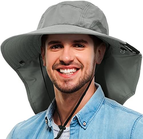 Chapéu de sol da aba larga de largura com tampa de safari para pesca no pescoço para camping de