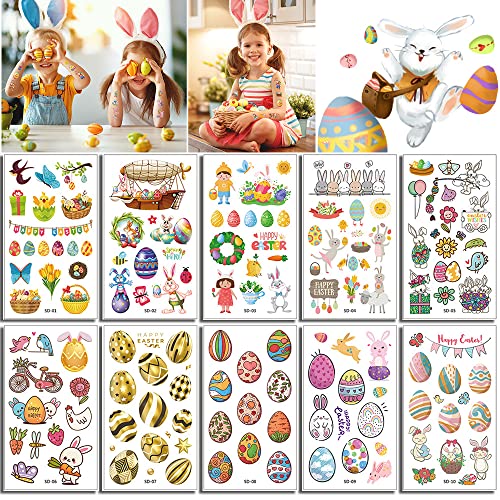 Adesivos de tatuagem temporária da Páscoa para crianças, 10 folhas de ovos de Páscoa, ovos de