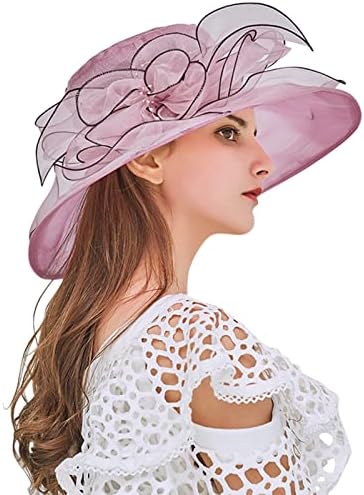 Moman Girl Organza Hat Hat Dress Fascinator Lady Cocktail Tea Floral Chapéu largo de verão Chapéu de sol para