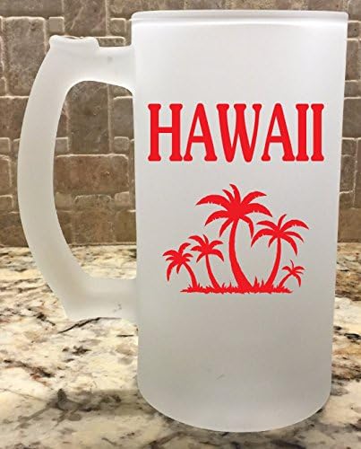 Caneca de cerveja de vidro fosco caneca de 16oz aloha havaí vermelho tropical grande presente para ele dia