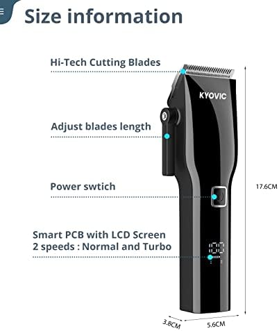 Kyovic Professional Cabelo Clelipleless Trimmer sem fio, 8 acessórios para pente, tela LED, duração