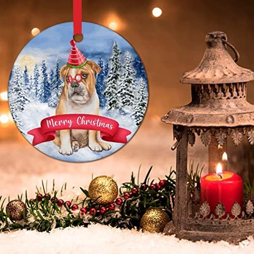 Aquarela de inverno cão de neve Decorações de Natal Feliz Natal Funny Dog Ornamentos de Natal