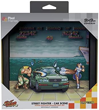 Labor de nível Up Labs Pixel Frames: Street Fighter II - Cena do carro - 3D Shadow Box - Decoração emoldurada