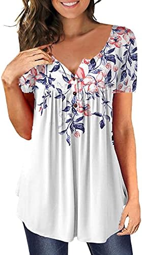 Lcepcy Summer Summer Casual Tunic Tops para mulheres estampas florais com camiseta roched Botão do pescoço de manga