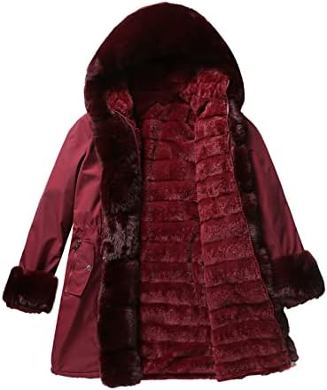 Feminino espeto de lã alinhado parka com colarinho de pêlo destacável casaco de inverno quente com capuz com zíper para fora do vento