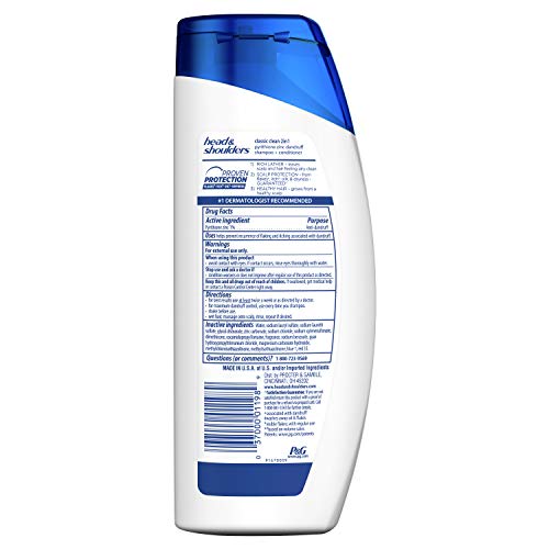 Cabeça e ombros clássicos anti-casca limpa 2 em 1 shampoo e condicionador livre de parabenos, 23,7