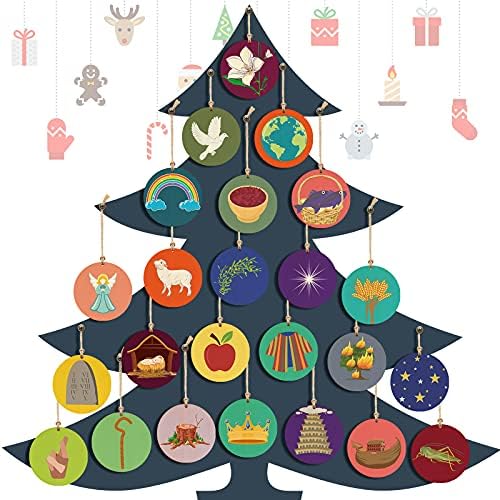 24 peças Jesse árvores Ornamentos de madeira impressa Advento de Natal para crianças Advento Wrinalh Jesse Tree