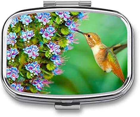 Caixa de comprimidos Hummingbird com flores azuis Caixa de comprimido de comprimido de fábrica portátil