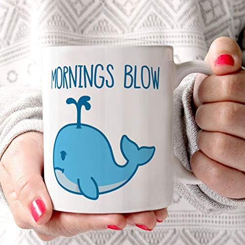 Mornings dos setters de tendência - trocadilho de baleia - não uma pessoa da manhã - 11 oz de café engraçado
