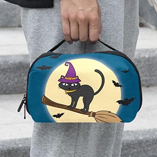 Halloween Cat Print Makeup Bolsa de zíper da bolsa de viagem Organizador cosmético para mulheres