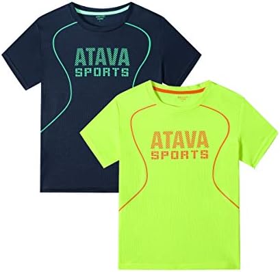 HiHeart Atava Boys 2-Pack Sports Camisetas de manga curta camisetas respiráveis ​​verde laranja