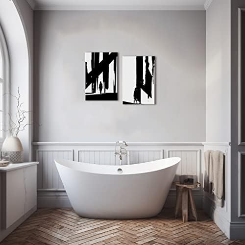 Swdryuz preto e branco Arte de parede abstrata, tela preta de lona impressão pintura de parede Arte