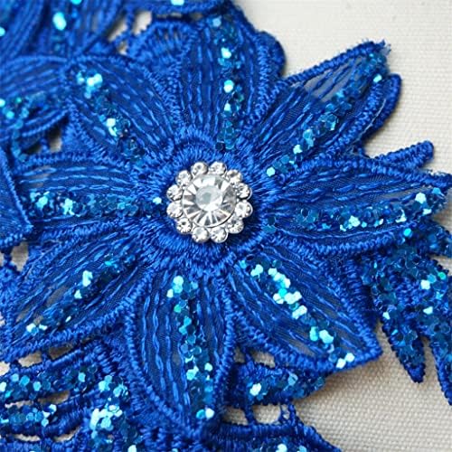 Floyinm 2pcs lantejoulas azuis Apliques de costura de costura de plantelos de flores costurarem