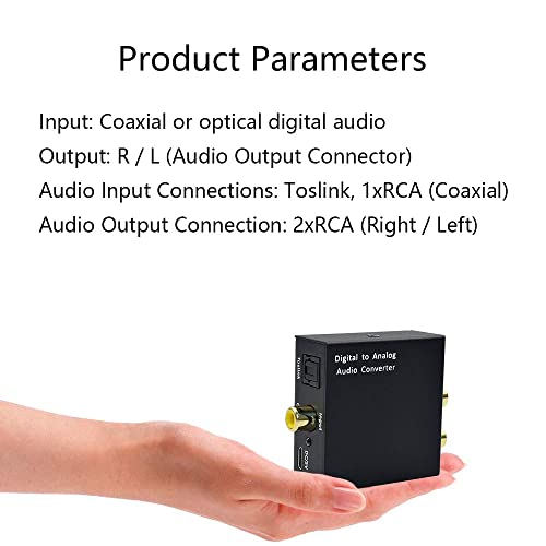 Conversor de áudio digital para analógico de 192kHz, conversor óptico para RCA com cabo coaxial óptico