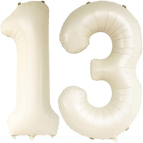 Katchon, Creme Gaint White 13 Número de balão - 40 polegadas | 13 Decoração de balão de aniversário