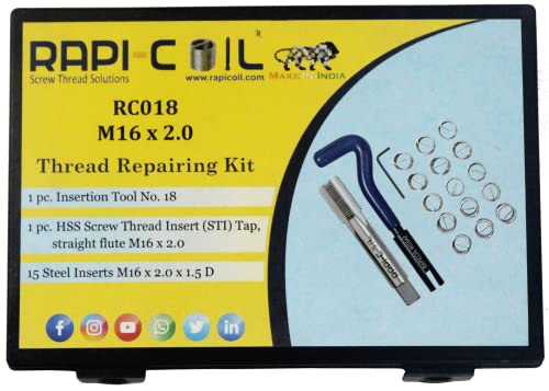 Kit de reparo de rosca de rosca M16 x 2.0 Rapi-bobil 304 Aço de alta velocidade M2