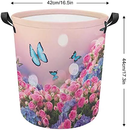 Foduoduo Cesta de lavanderia florescendo primavera rosa borboleta violeta floral floral lavanderia