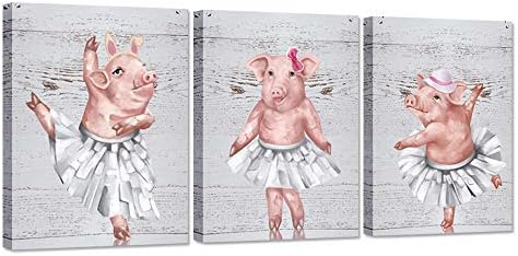 Zlove Funny Animal 3 peças 3 peças Arte de parede de parede Pig dança de ballet Piggy Picture On