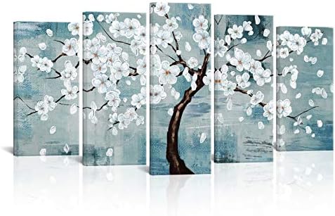 Kalormore Flores brancas Blossm árvores pintando giclee imprime o fundo azul rústico Picture Floral