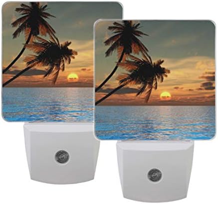 Naanle Conjunto de 2 palmeiras de coco ao pôr do sol na praia Blue Ocean Auto Sensor Led Dusk para Dawn