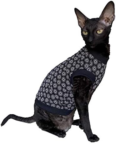 Camiseta de algodão de algodão de gato sem pêlos de Kotomoda Primavera preta para gatos Sphynx