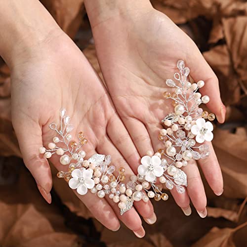 Gorais Rhinestone Bride Hair Hair Vine Silver Opal Pearl Cabeças de noiva Flores Hair Pedaçam acessórios