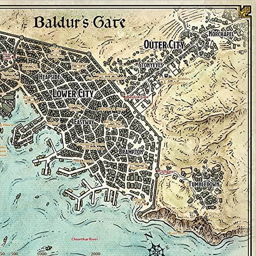 Gale Force Nine D&D: Mapa do portão de Baldur - 23 x 17 - Dungeons & Dragons da GF9 mapa de tapletop,