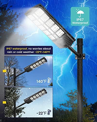 LOVUS 2 PACK 1500W Luzes solares comerciais da rua, anoitecer de 6000k para Dawn Solar Inunda Light com sensor