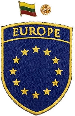 A-One Lituânia Bandeira Country Pin + Bandeira da UE Moral Bordado Patch, Patch Durável, Aplique do Ícone