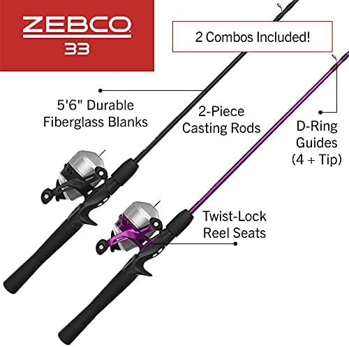 ZEBCO 33 Cartão de Spincast e Combo de Rod de Pesca de 2 Peças, haste de fibra de vidro durável de 1,80m, rolo
