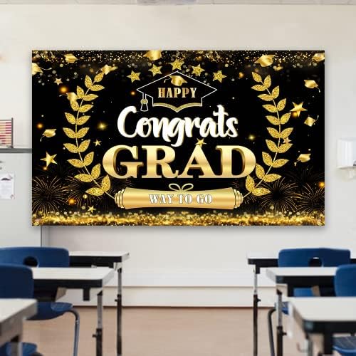 Decorações de festa de formatura 2023 cenário de graduação em ouro e preto 2023 - Feliz parabéns