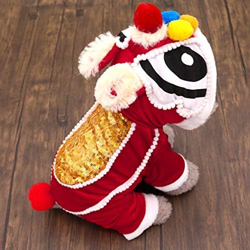 Kesyoo Cute Dance Lion Dragon Costume de animais de estimação com lantejoulas amarelas Ano Novo Roupas de