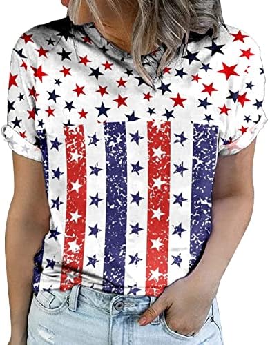 Comigeewa adolescente garotas de barco camisetas de pescoço casual camisetas de manga curta bandeira americana