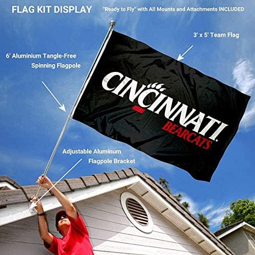 Cincinnati Bearcats Bandeira ao ar livre preta e pacote de suporte do suporte do poste
