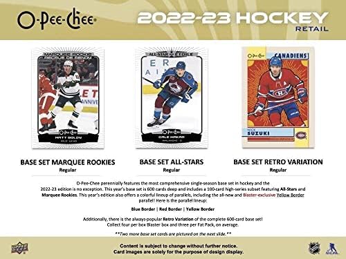 2022-23 NHL O-PEE-Chee OPC Hockey Factory Seled Blaster Box 72 Cartões 9 pacotes de 8 cartões por pacote.