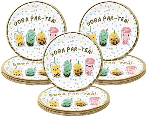 Chloe Elizabeth Boba Par-Tea Bubble Tea Party Placas de papel biodegradável para todos os eventos e ocasiões, 12