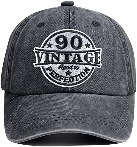 Vintage 90 idades com chapéu de perfeição, lavagem bordada ajustável Capinho de beisebol de 90 anos