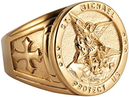Hzman St. Michael San Miguel, o Grande Protetor Arcanjo, derrotando o anel de amuleto de aço inoxidável Satanás