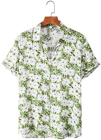BMISEGM Mens Camisas de praia Homem Moda de verão lazer Seaside Holiday Flower Flower Sleeve Camisa de manga
