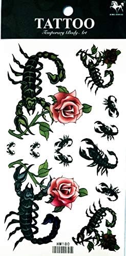 Nipitshop 1 folha sexy colorido escorpião Flores de rosa Flores de rosa impermeável Tattoo de tatuagem Transferência