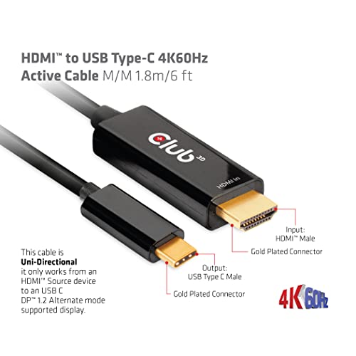 Clube 3d 4k 60Hz HDMI para USB Tipo C Video Cable HDMI 2.0 para USB Tipo C Conversor de monitor